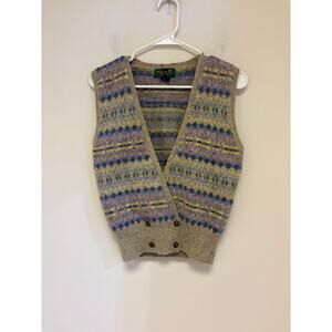 Hunting Horn Vintage 100% Wool Sleeveless Cardigan Size Medium